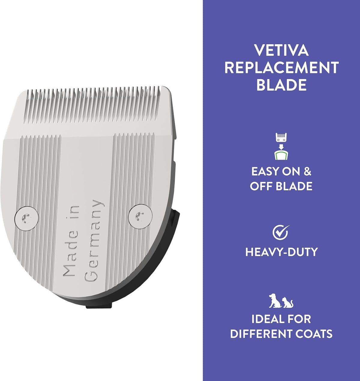 Authentic Wahl animal vetiva replacement blade side view showing easy clean mechanism