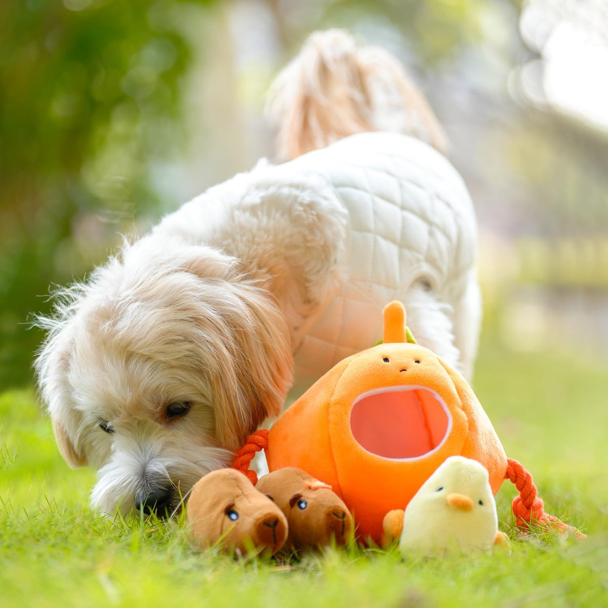 Side view of the MewaJump interactive pet puzzle showing the reinforced stitching and soft fabric textures.