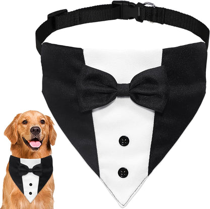 GOYOSWA dog tuxedo suit wedding bandana collar front view on a large dog