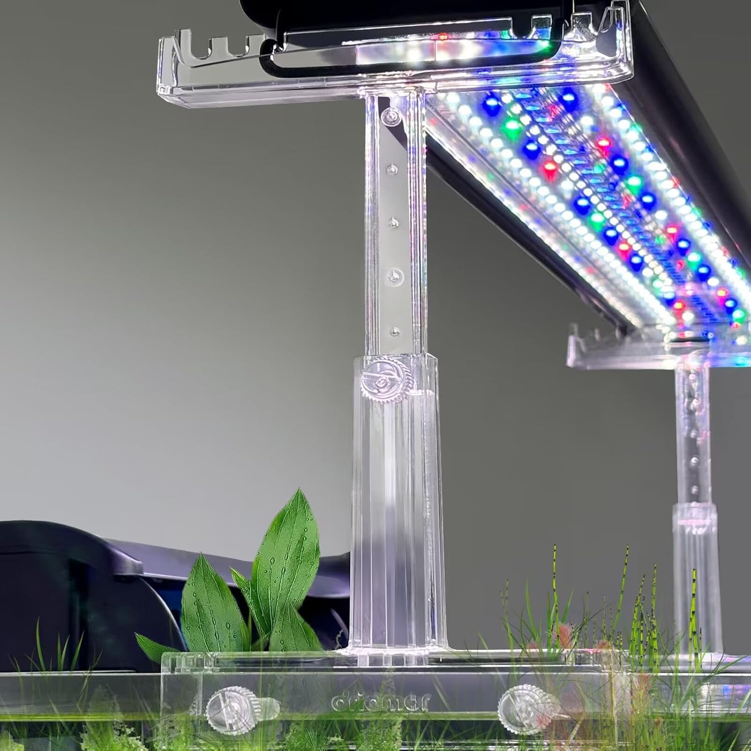driamor Aquarium Light Holder Adjustable, Clear Acrylic Fish Tank LED Light Riser Stand Aquarium Lamp Brackets Kit 2pcs Transparent Support for Width 2.34-4.7 Inches Light with Extendable Bracket - Image 1