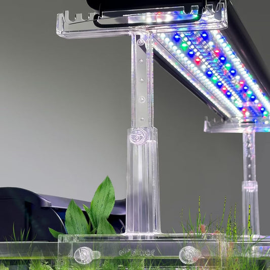 driamor Aquarium Light Holder Adjustable, Clear Acrylic Fish Tank LED Light Riser Stand Aquarium Lamp Brackets Kit 2pcs Transparent Support for Width 2.34-4.7 Inches Light with Extendable Bracket - Image 1
