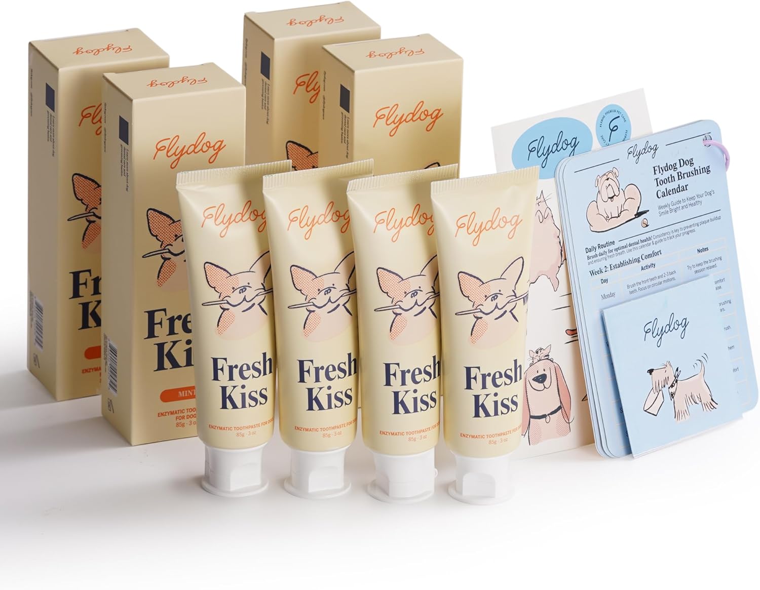 FlyDog Fresh Kiss Dog Tooth Brushing Kit - Vet Approved Formula, Enzymatic Dog Toothpaste and Brush - Breath Freshener & Tartar Remover, 360 degrees Toothbrush & Finger Brush, Dental Guide, Peanut Butter - Image 9