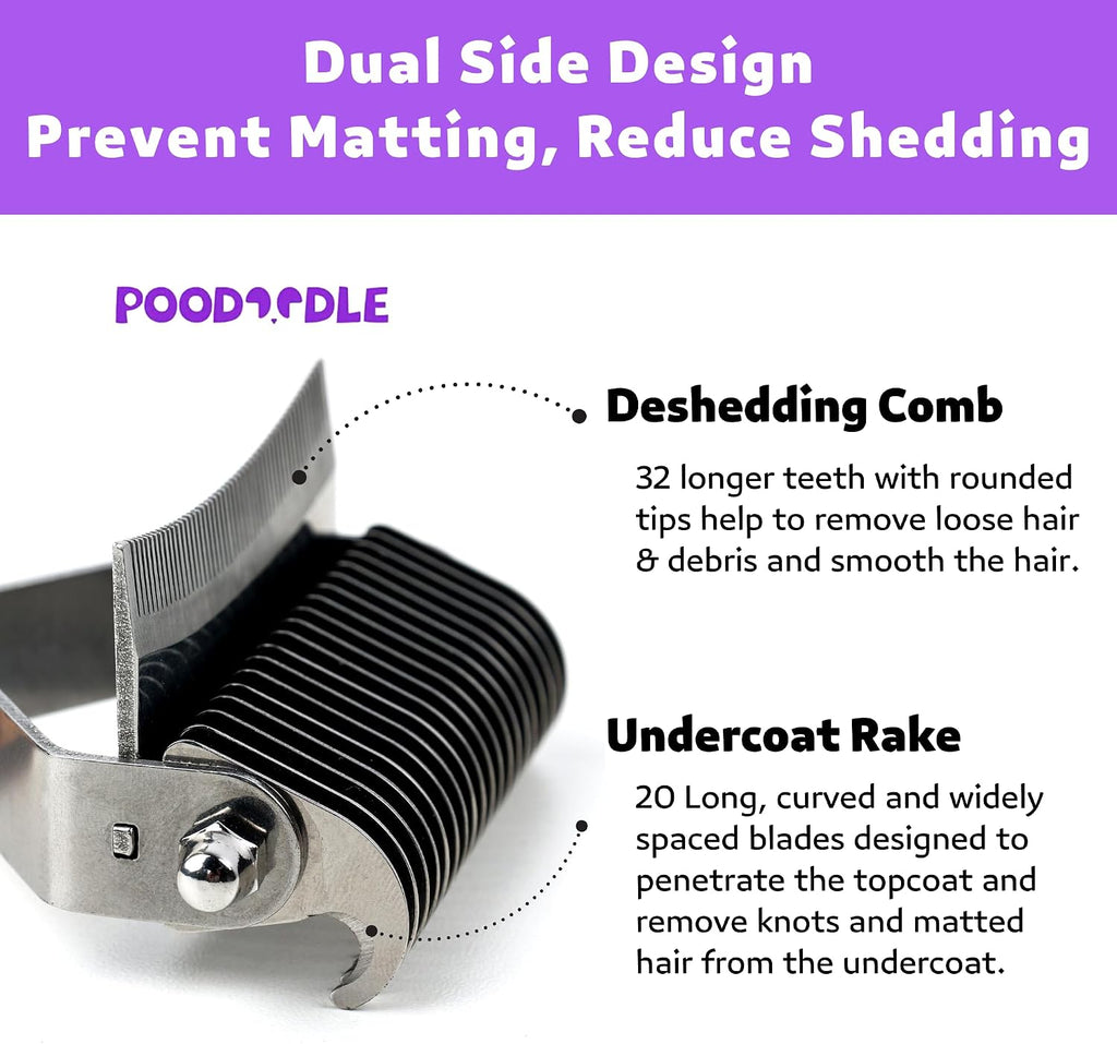Ergonomic wooden handle of Poodoodle pet grooming tool