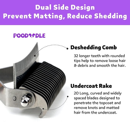 Ergonomic wooden handle of Poodoodle pet grooming tool