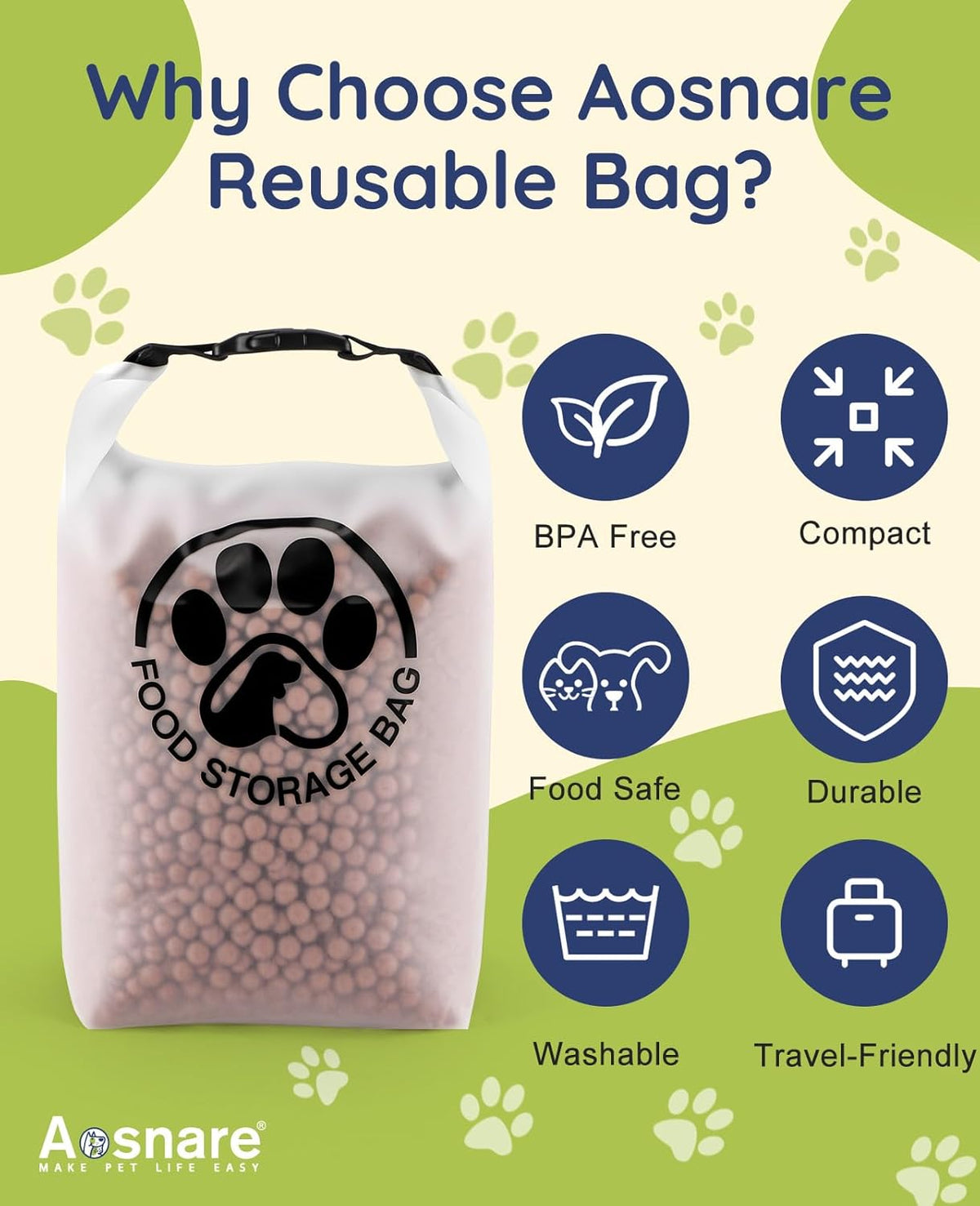 Aosnare dog food container filled with kibble in a backpack
