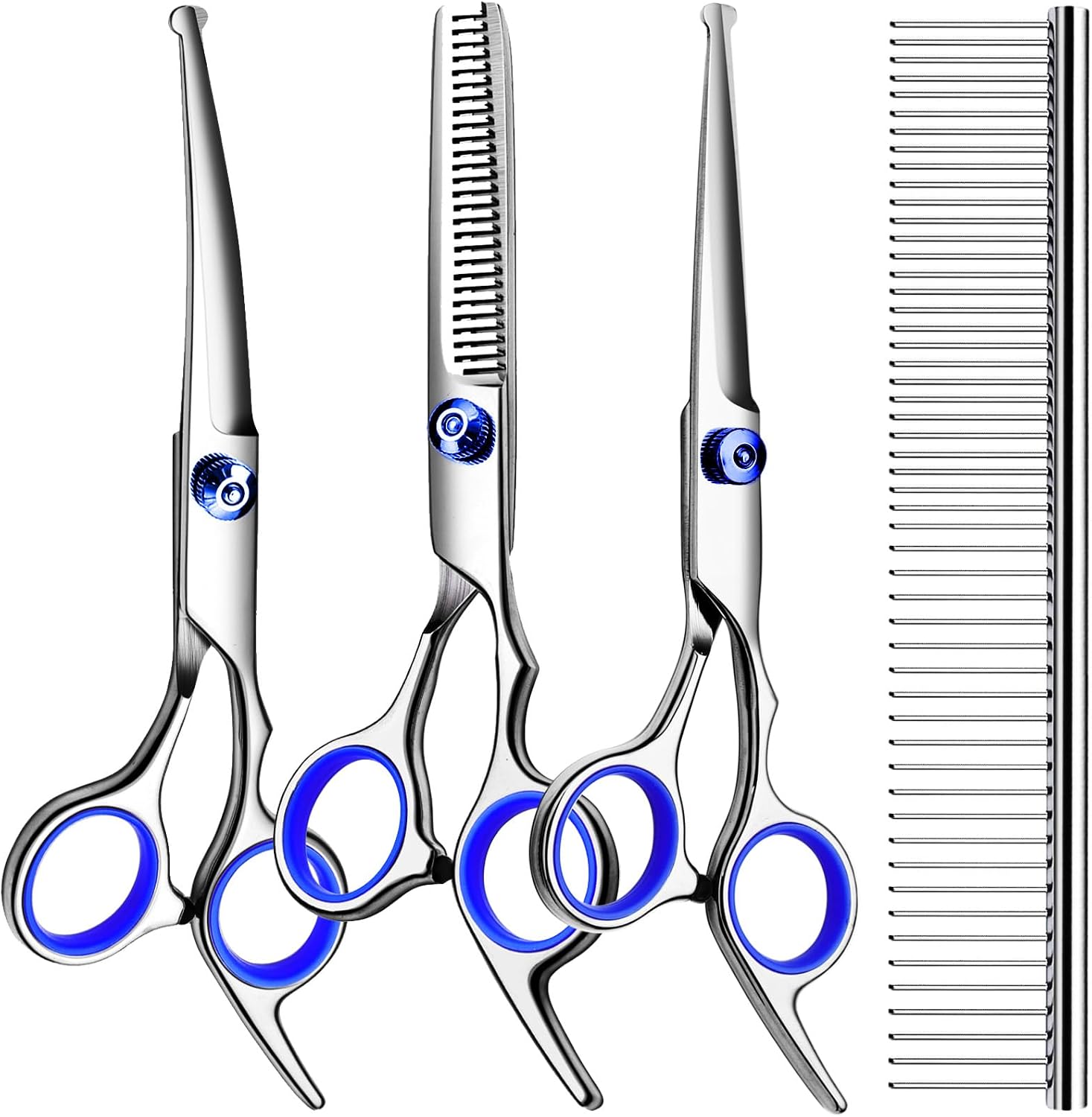 TINMARDA Dog Grooming Kit, Professional Stainless Steel Dog Grooming Scissors with Curved Shears, Pink Finger Rings - 4 Piece Sharp Durable Pet Shears for Dogs Cats At Home Salon-Quality Grooming - Image 11