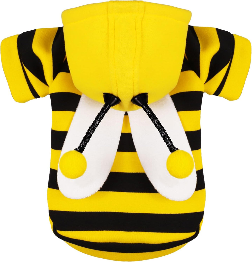 Paiaite bumblebee dog costume hoodie front view on a medium breed dog.