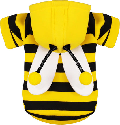 Paiaite bumblebee dog costume hoodie front view on a medium breed dog.