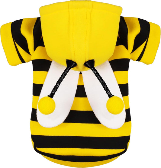 Paiaite bumblebee dog costume hoodie front view on a medium breed dog.