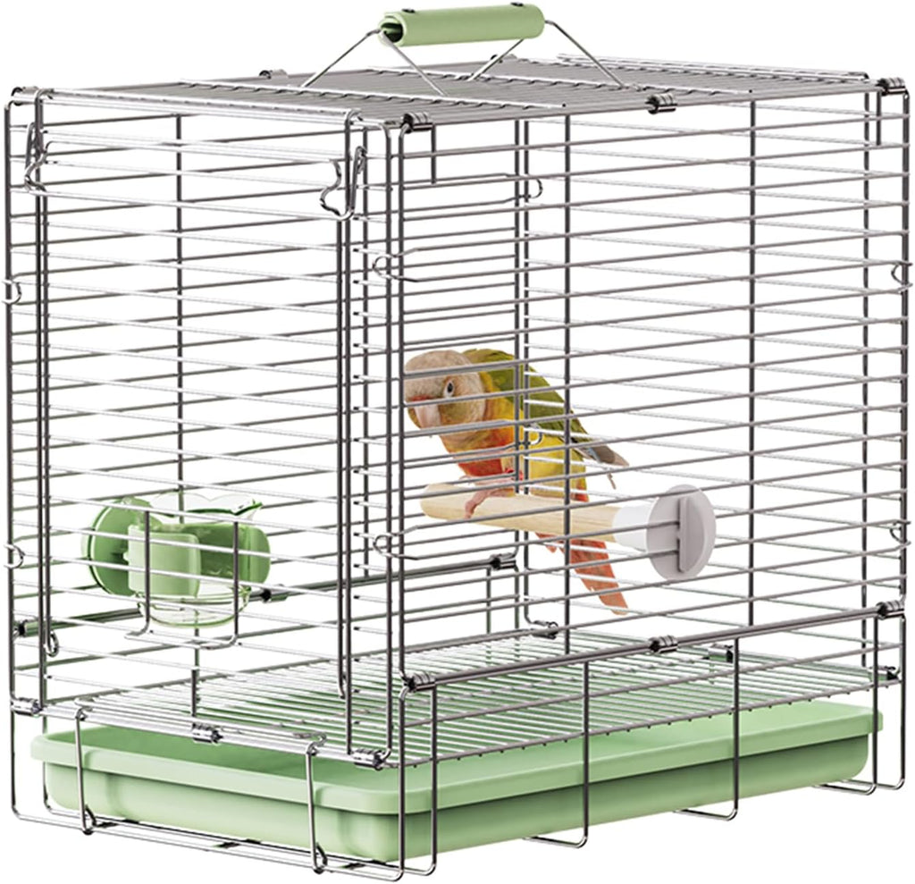 Bird Carrier Travel Cage - 304 Stainless Steel Portable Folding Bird Travel Cage with Parrot Feeder Cups & Standing Perch for Smaller Birds Conures Lovebird Cockatiel Parakeets (Green) - Image 1