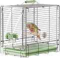 Bird Carrier Travel Cage - 304 Stainless Steel Portable Folding Bird Travel Cage with Parrot Feeder Cups & Standing Perch for Smaller Birds Conures Lovebird Cockatiel Parakeets (Green) - Image 1