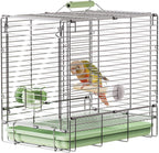Bird Carrier Travel Cage - 304 Stainless Steel Portable Folding Bird Travel Cage with Parrot Feeder Cups & Standing Perch for Smaller Birds Conures Lovebird Cockatiel Parakeets (Green) - Image 1