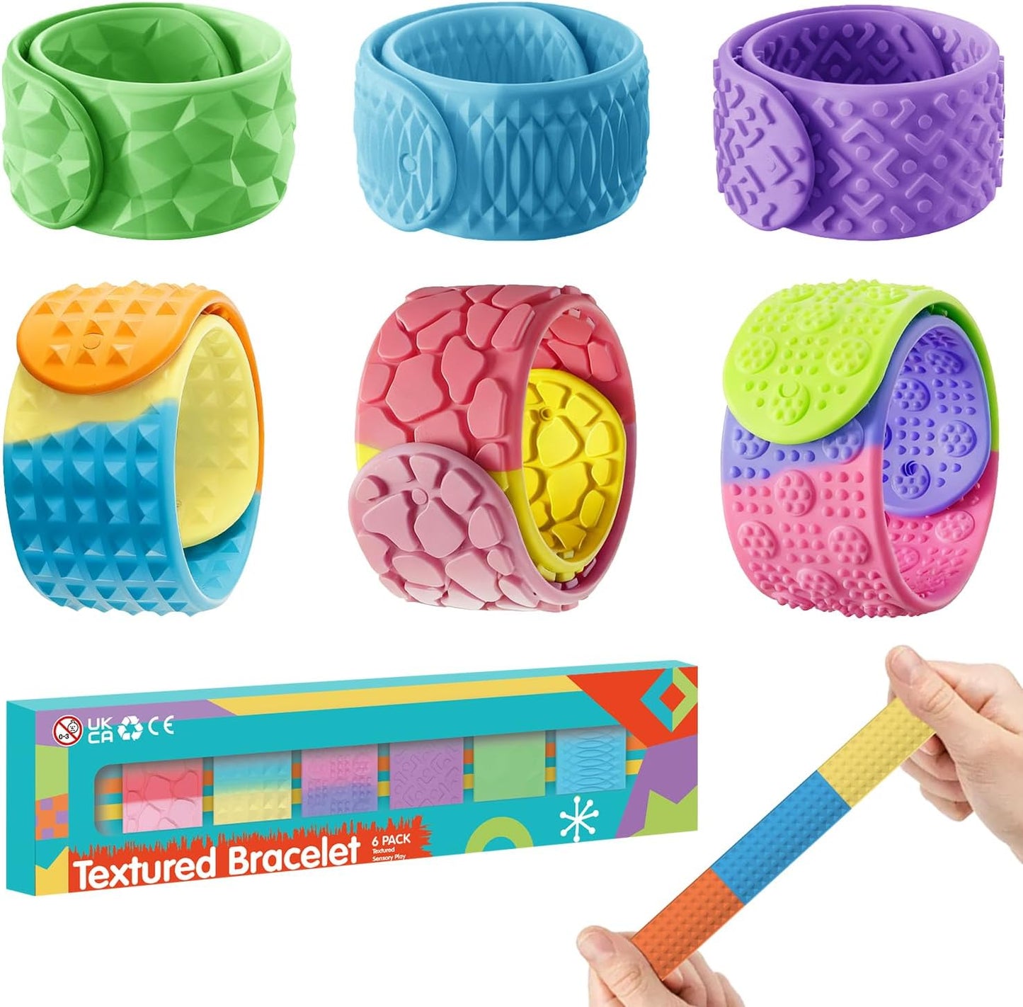 Zox 6 piece sensory slap bracelets front view for stress relief