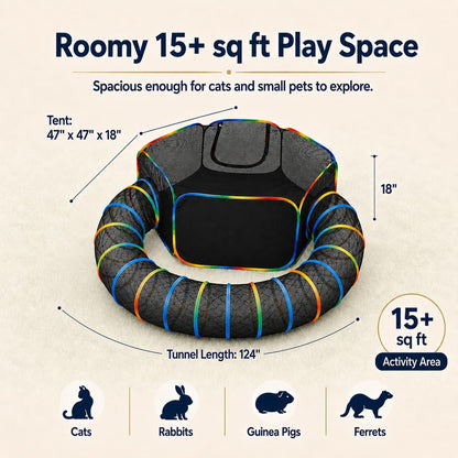 LUCKITTY portable cat house collapsed flat next to its black fabric storage carrying bag.