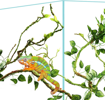 Artificial hanging ivy plants and leaves for leopard gecko habitat.