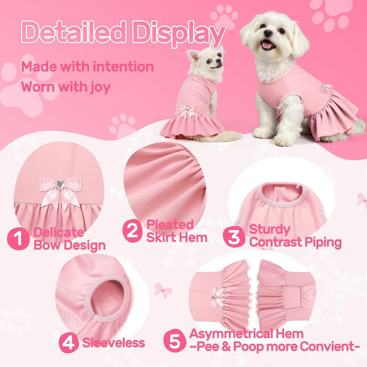 Back view of pink Yudodo pet dress with ruffled skirt