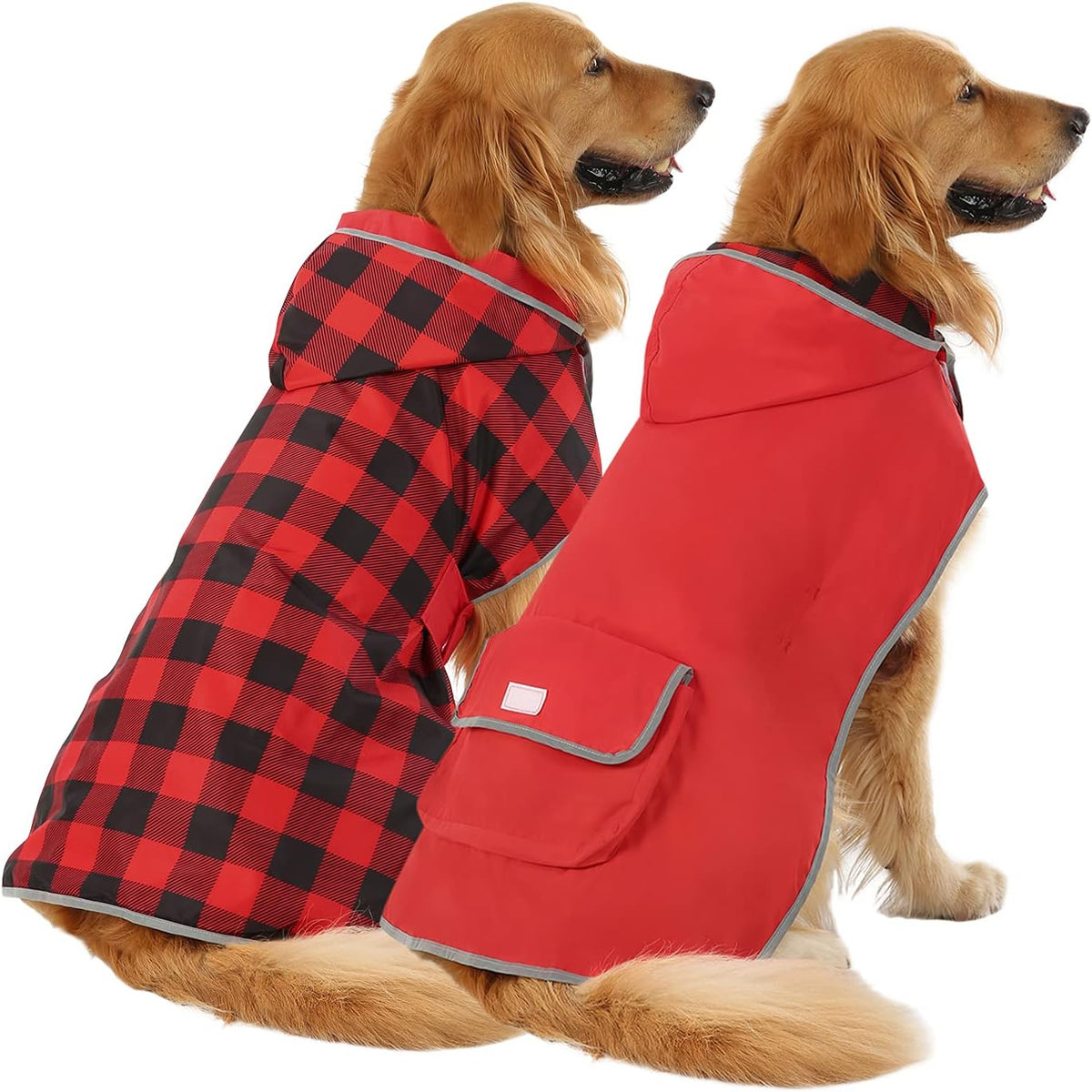HDE Reversible Hooded Dog Raincoat Slicker Poncho for Small Medium Large Dogs - Ducks Yellow - L - Polyester - Image 12