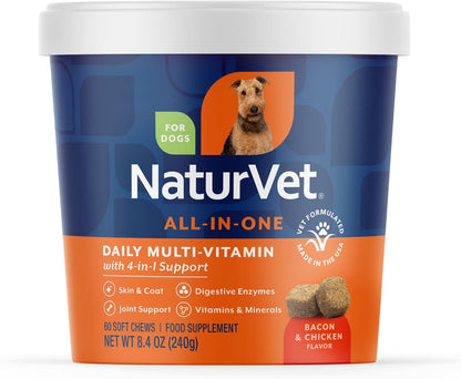 NaturVet All-in-One Dog Supplement - for Joint Support, Digestion, Skin, Coat Care - Dog Multivitamins with Minerals, Omega-3, 6, 9 - Wheat-Free Vitamins for Dogs - 120 Soft Chews - Image 10