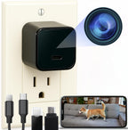 Alpha Tech indoor camera front view showing charger design