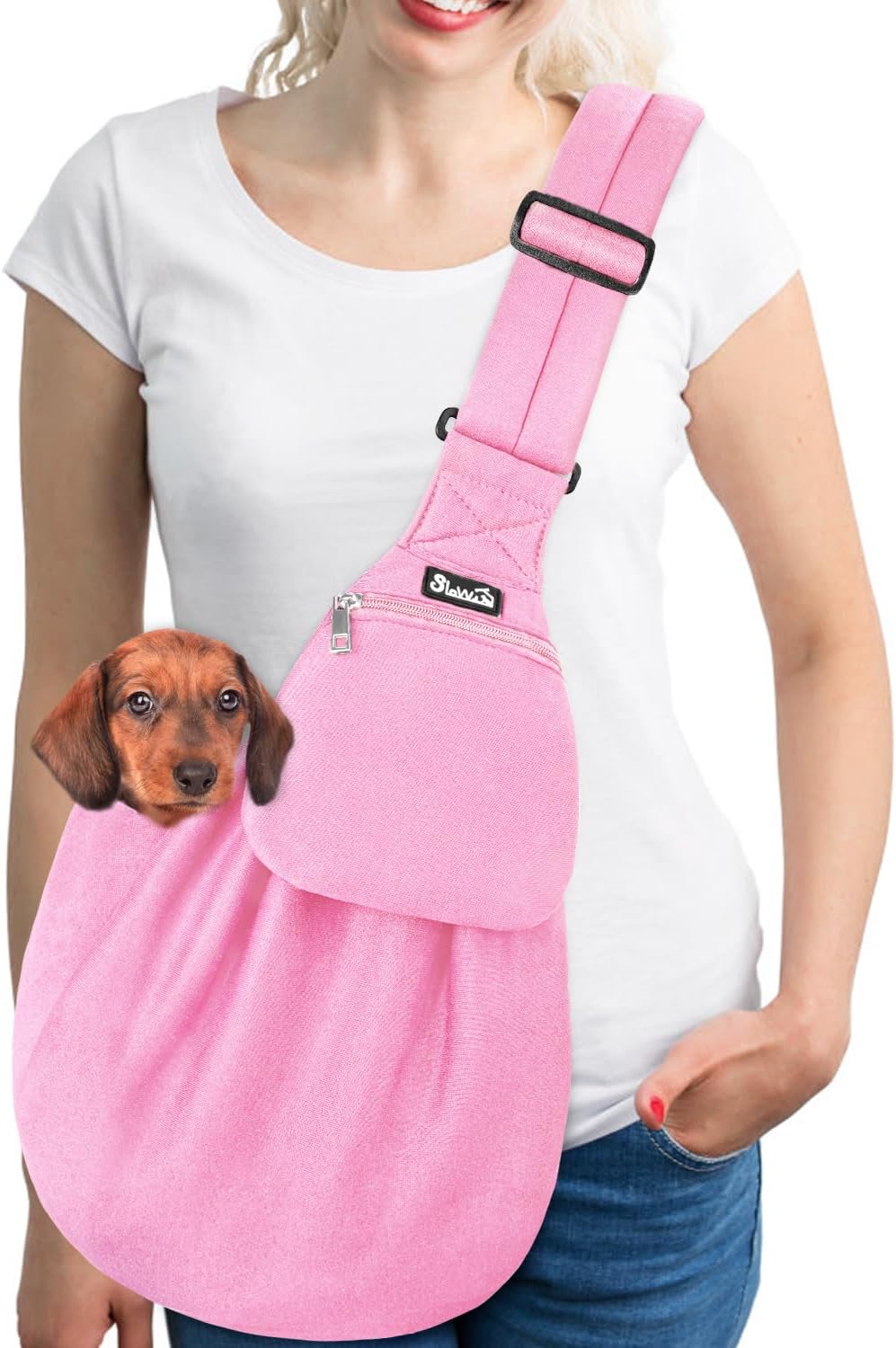 SlowTon Dog Carrier Sling - Thick Padded Shoulder Strap Adjustable Dog Carriers for Small Dogs, Puppy Carrier Purse for Pet Cat with Front Zipper Pocket Safety Belt Machine Washable (Grey L) - Image 13