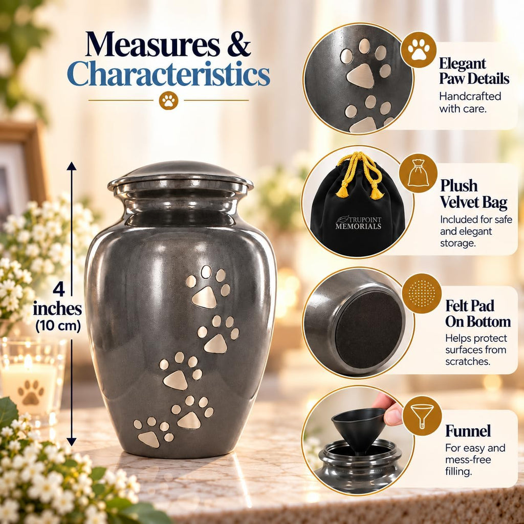 Trupoint Memorials Pet Urn for Dogs and Cats Ashes, Paws Print Grey Cremation Urns for Pets - Grey, Small Up to 17lb - Image 5