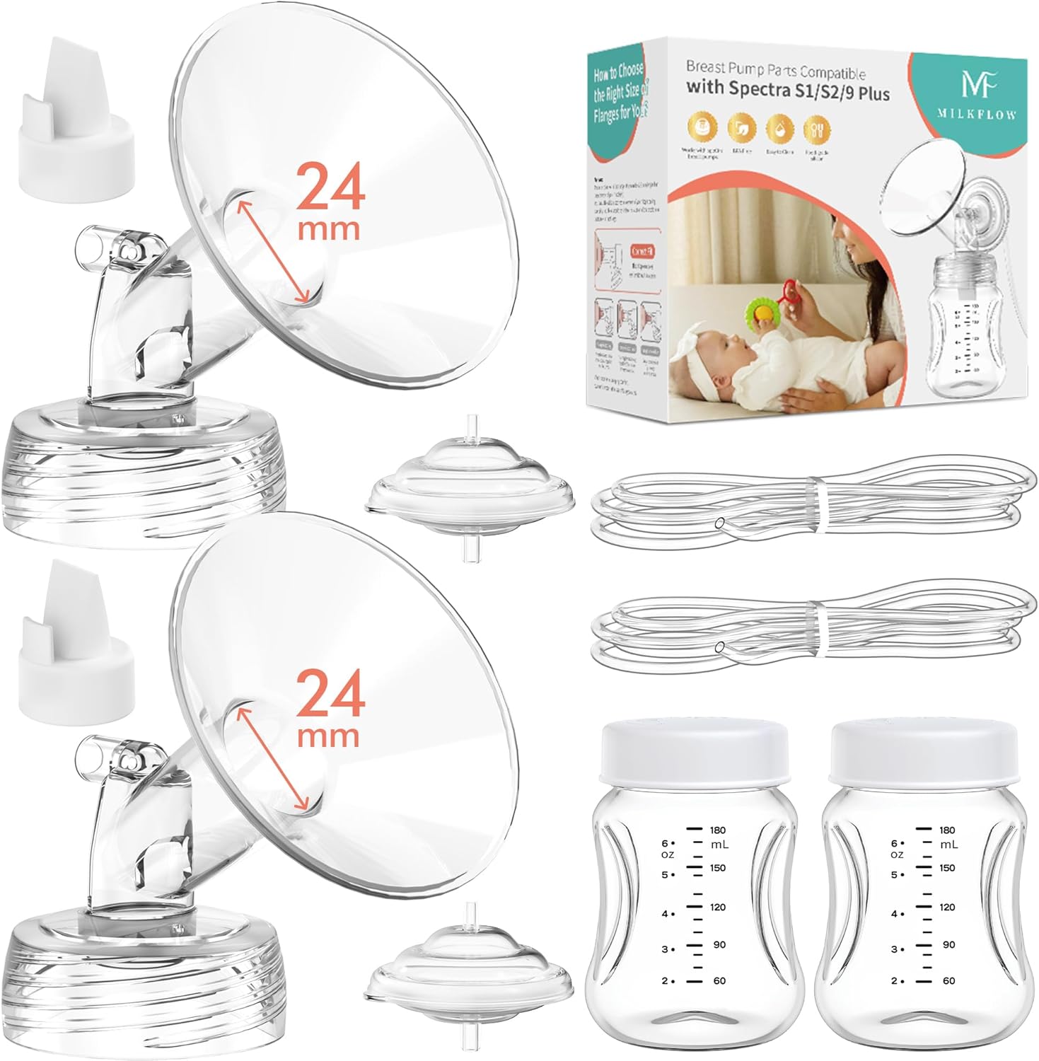 Milkflow breast pump replacement kit front view for Spectra pumps