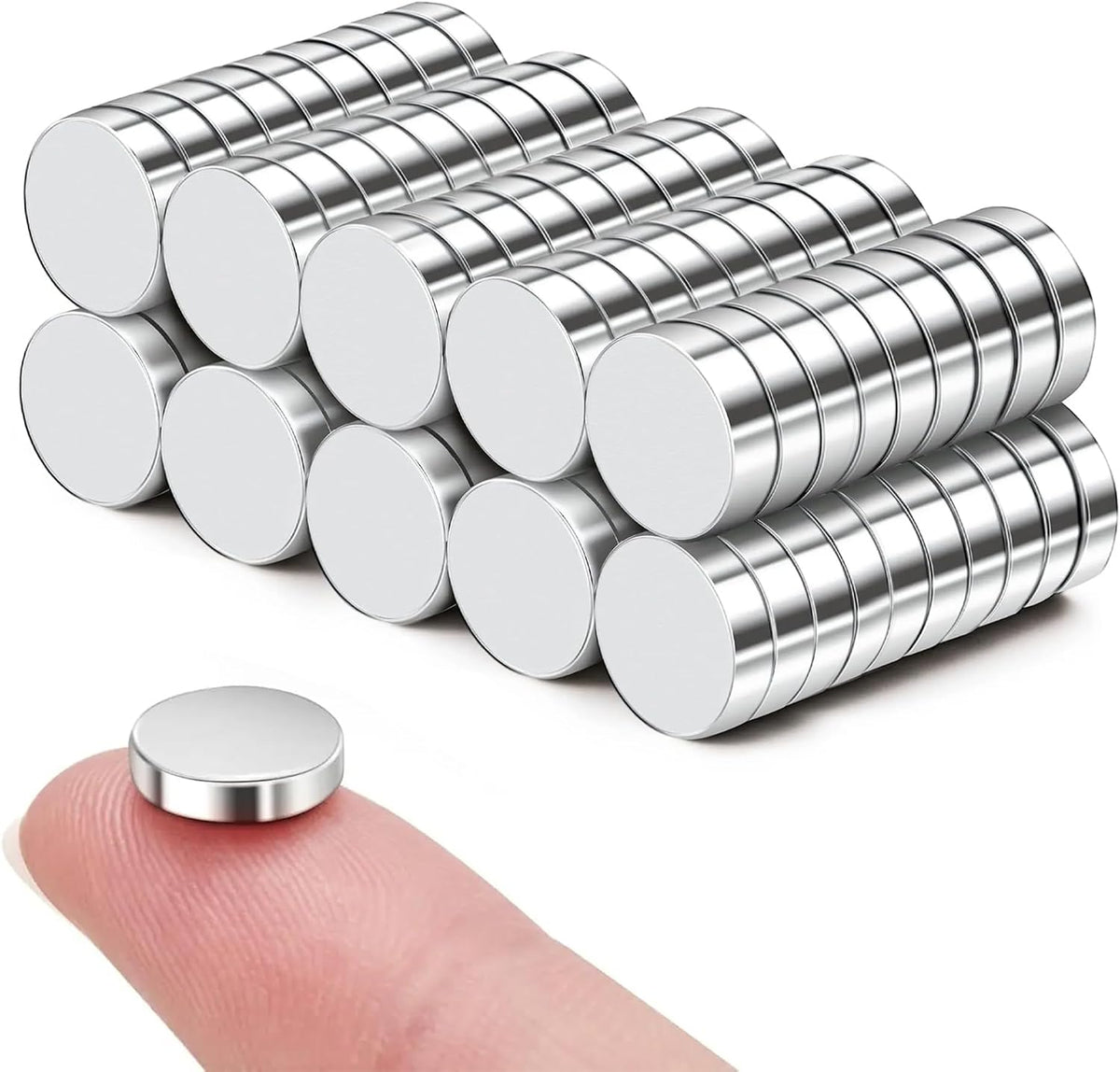 Compact craft and beauty magnets arranged neatly alongside professional manicure tools and acrylic tips.