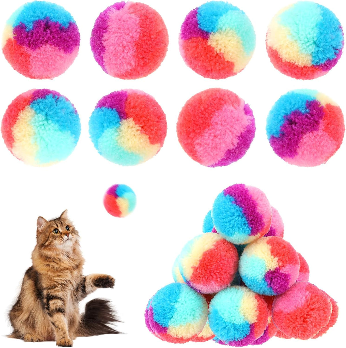 Kalione 30 piece soft plush rainbow cat ball set front view