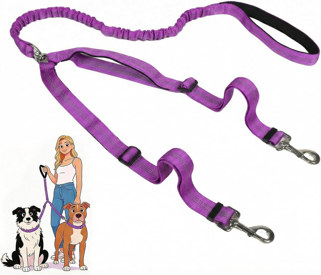 Double Leash for Two Dogs, No Tangle Bungee Dog Leash - Reflective, Comfortable Padded Handles, Bungee Shock Absorbing, Two Point Control Dog Leashes, Black (51-70 in) - Image 10