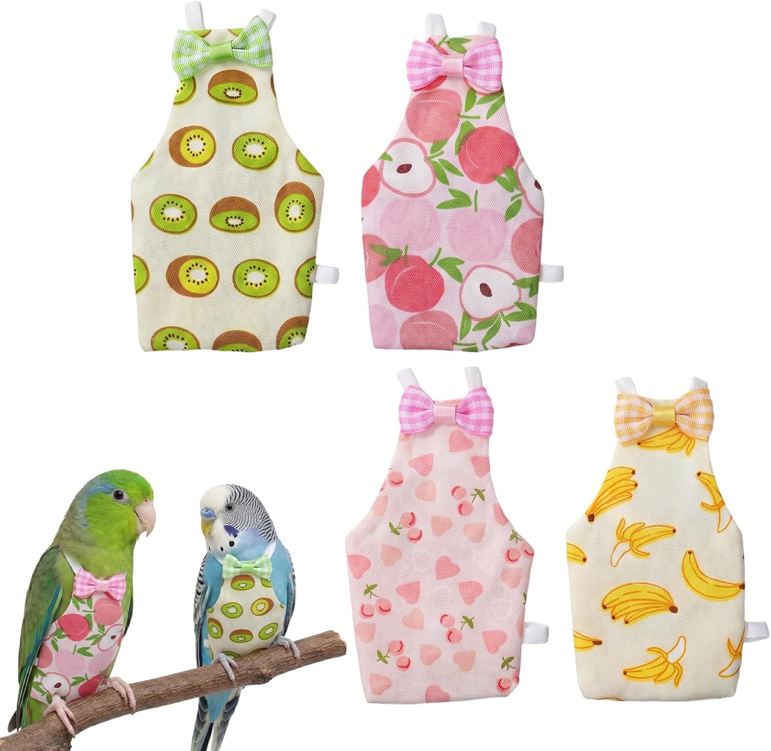 Skrfren reusable bird diaper pack of four front view with fruit patterns