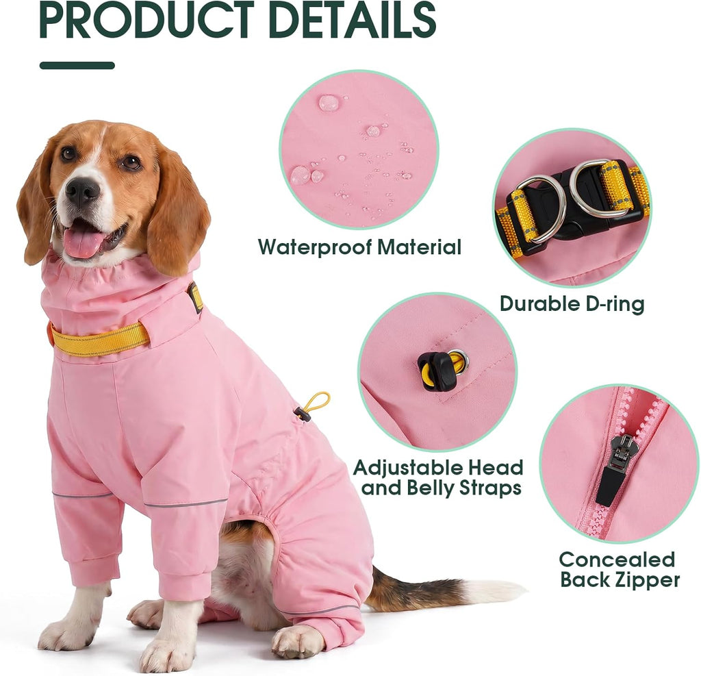 High visibility reflective safety stripes on dog raincoat legs
