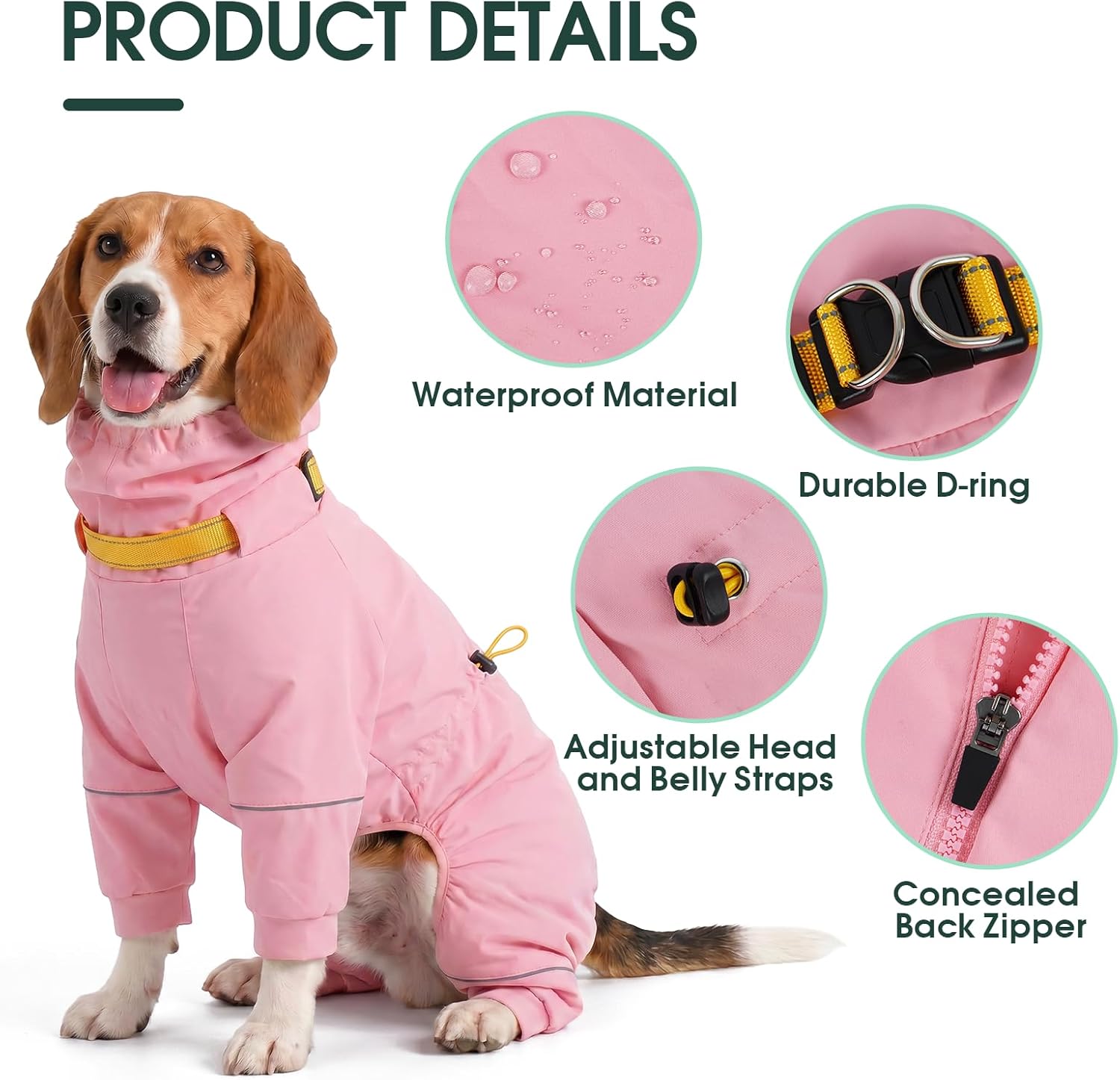 High visibility reflective safety stripes on dog raincoat legs