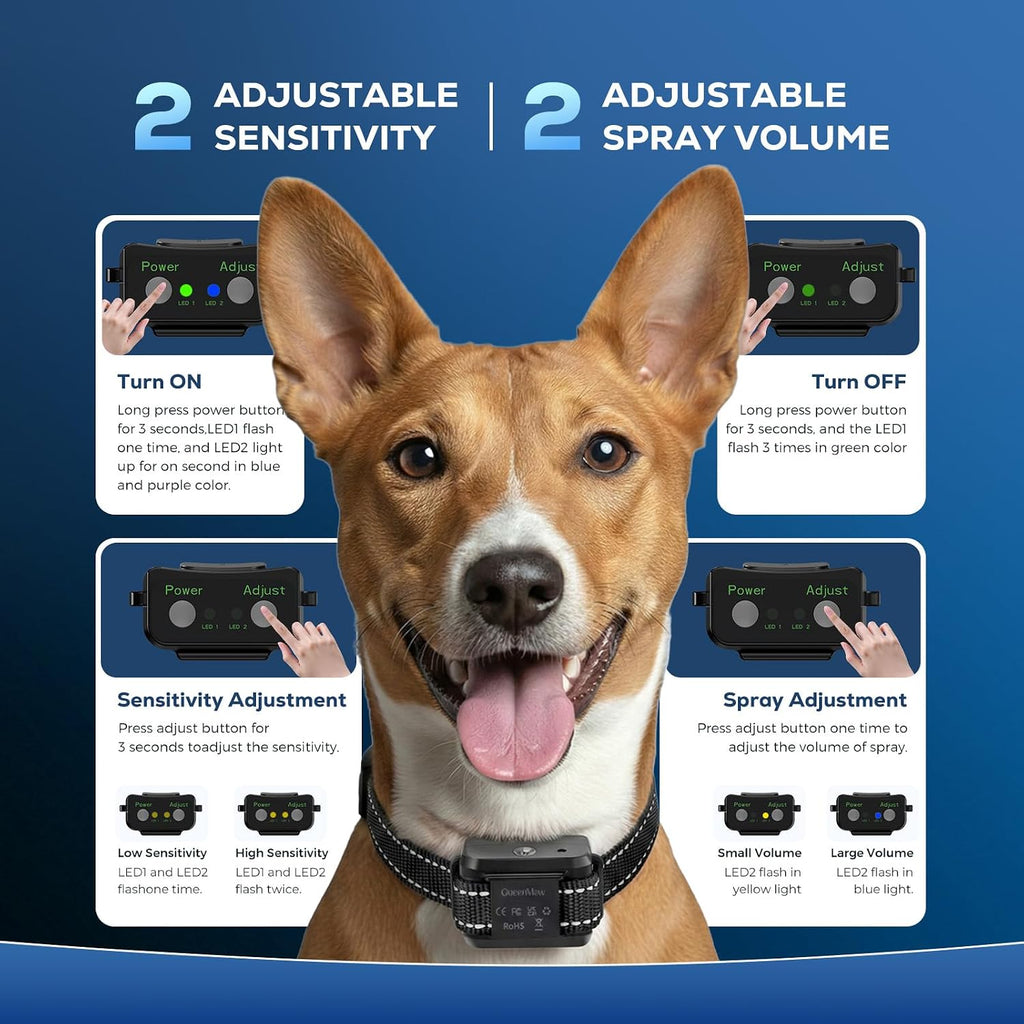 Citronella Dog Bark Collar, Dog Bark Collar for Large Medium Small Dogs, Bark Collar with Adjustable Spray & Sensitivity, Rechargeable Anti-Bark Collar for Dogs with Safe, 2 Collar Straps(Black) - Image 3