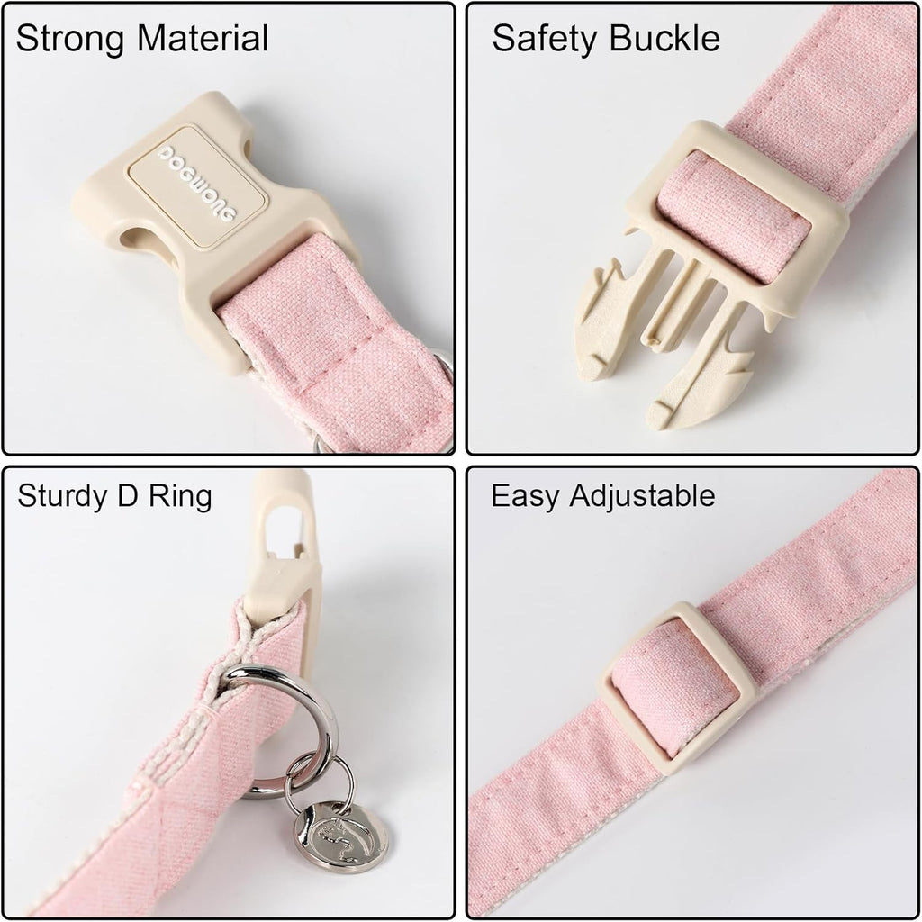 Durable metal D-ring on Dogwong cotton fabric collar