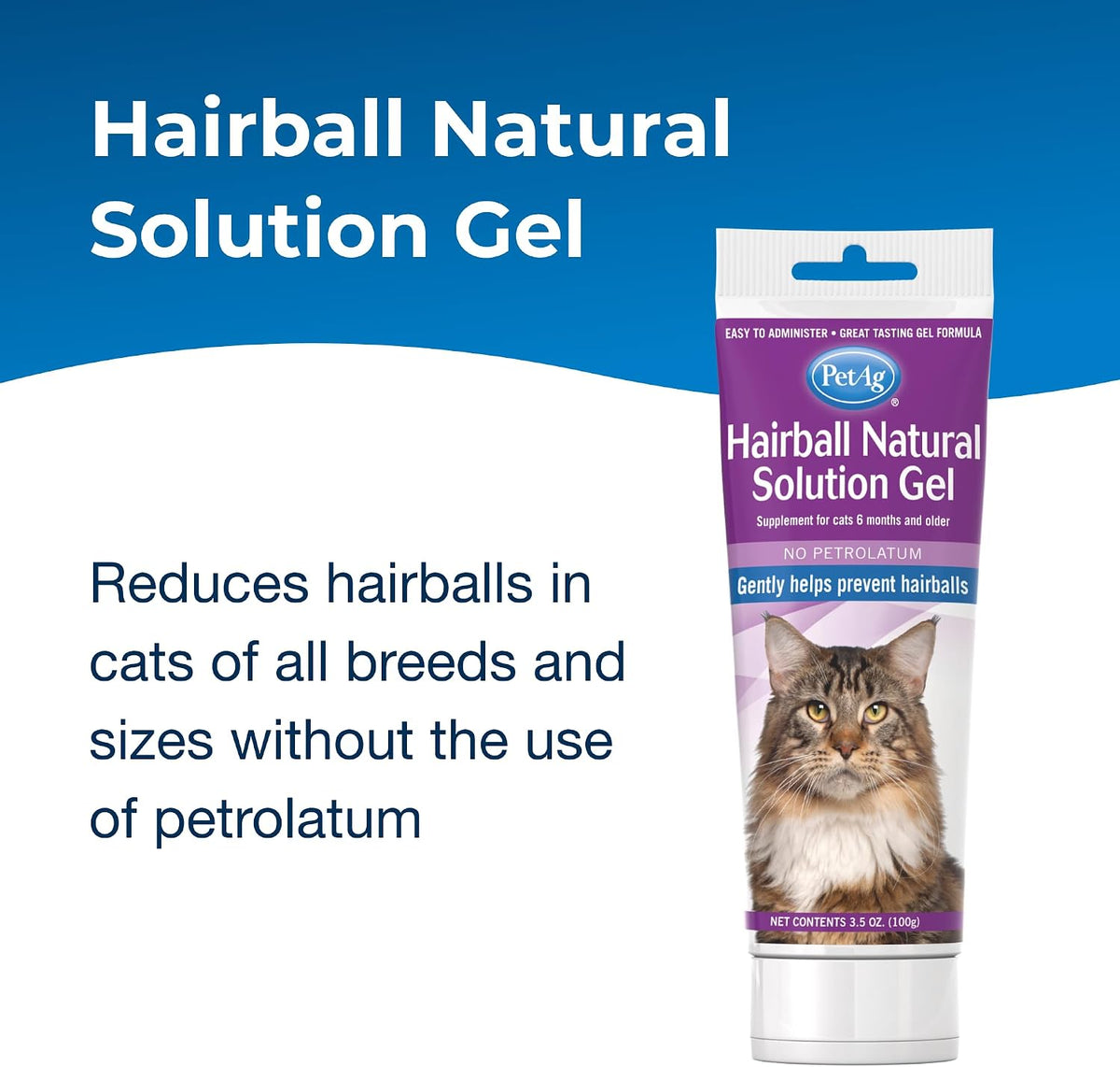 PetAg Hairball Natural Solution Gel tube back label ingredient details