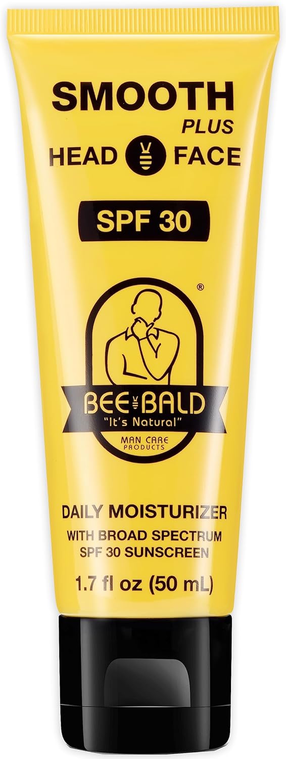 Close up of the packaging for Bee Bald anti shine moisturizing skincare product