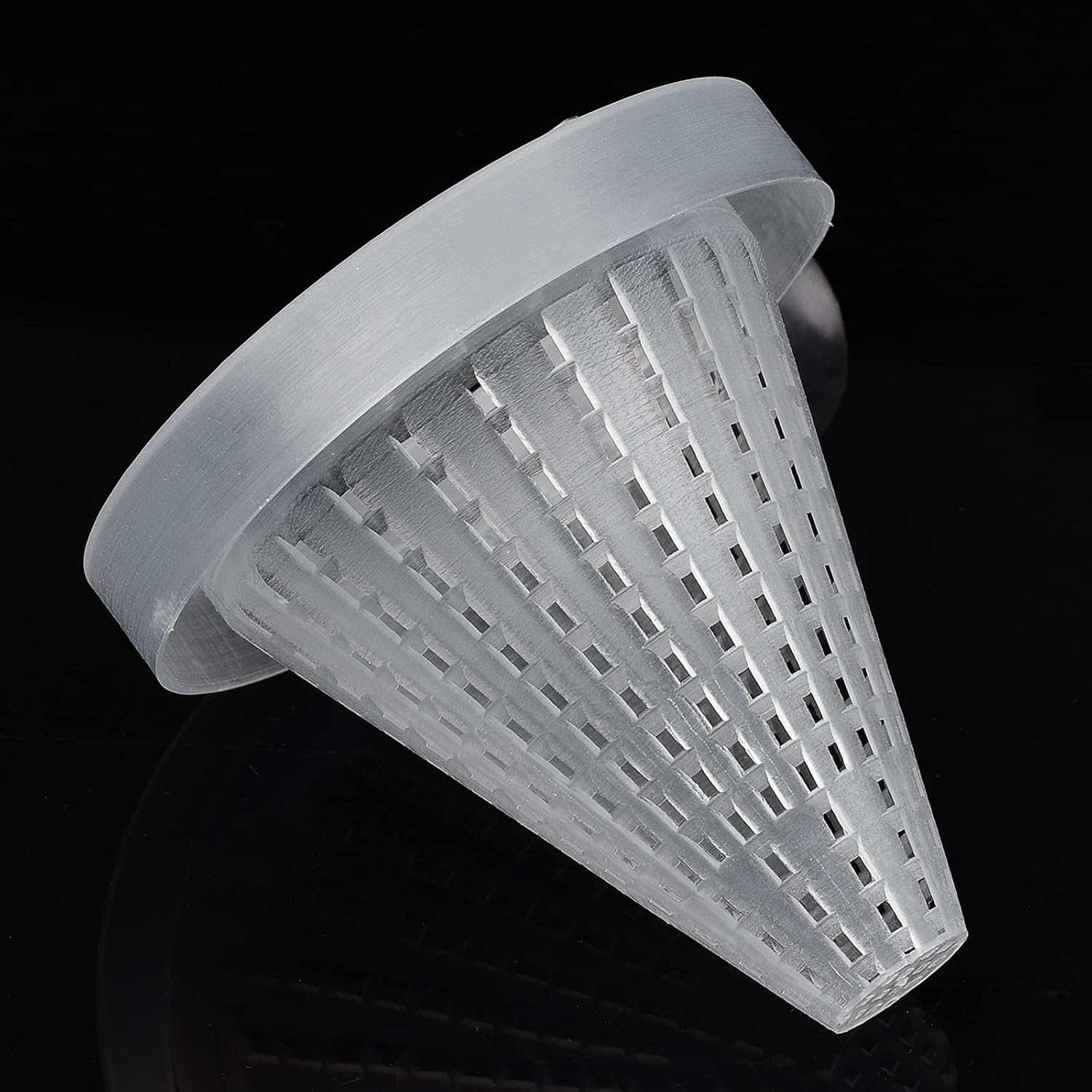 Weaverbird clear acrylic red worm feeding cone mounted on aquarium glass
