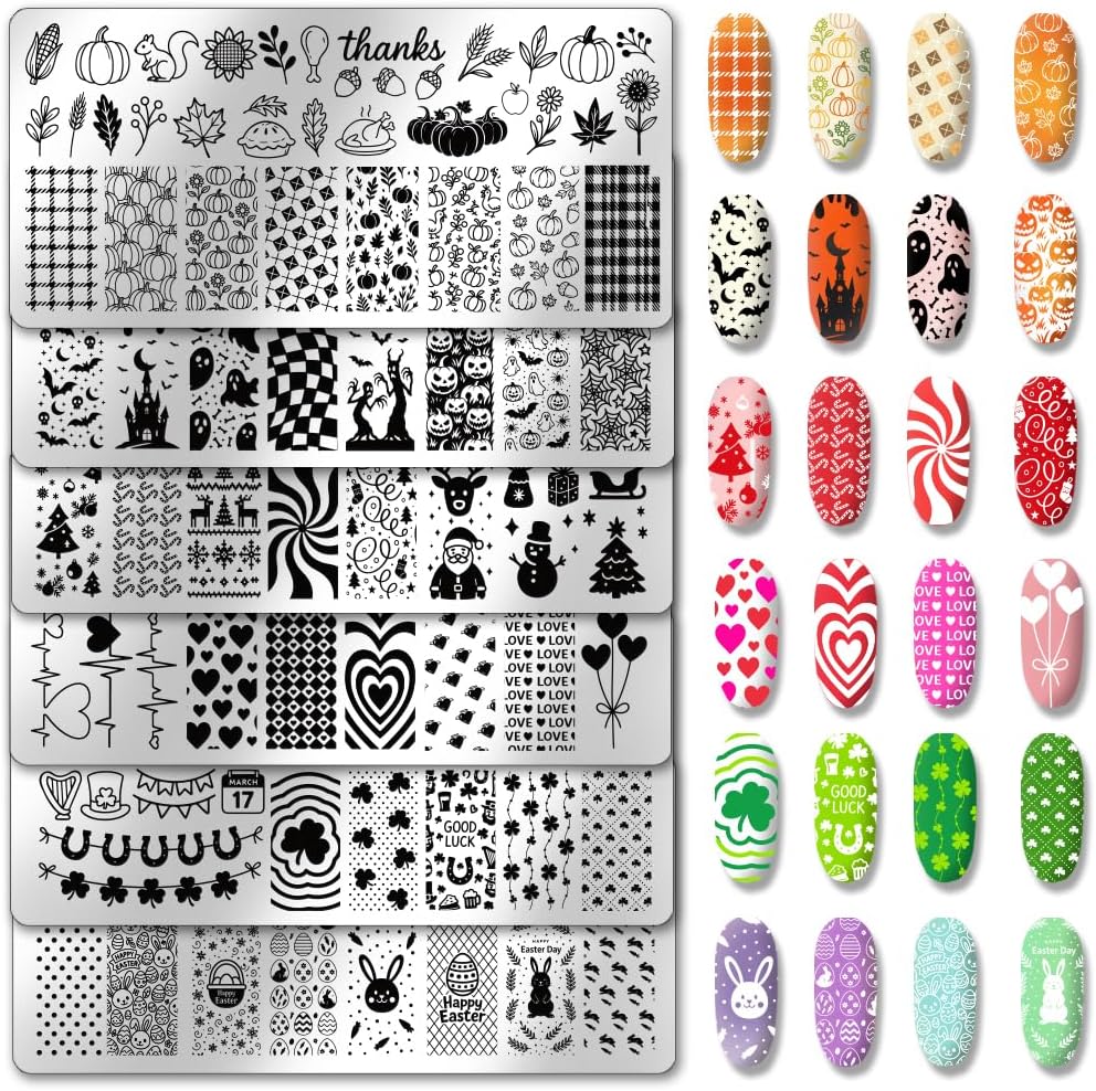 PH PandaHall festival nail stamping plate set front view showing holiday patterns