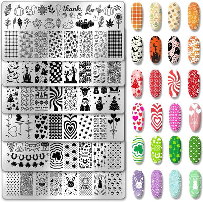 PH PandaHall festival nail stamping plate set front view showing holiday patterns