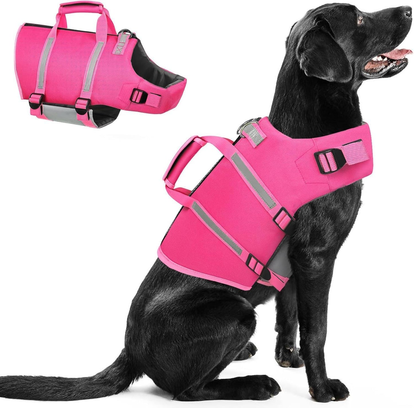 Queenmore Dog Life Jacket, Large Dog Life Vest, High Floating Dog Life Vest for Swimming, Adjustable Pet Lifesaver for Boating, Water Vest for Large Breed with Back Zip, Rescue Handle, Hook (Blue L) - Image 15