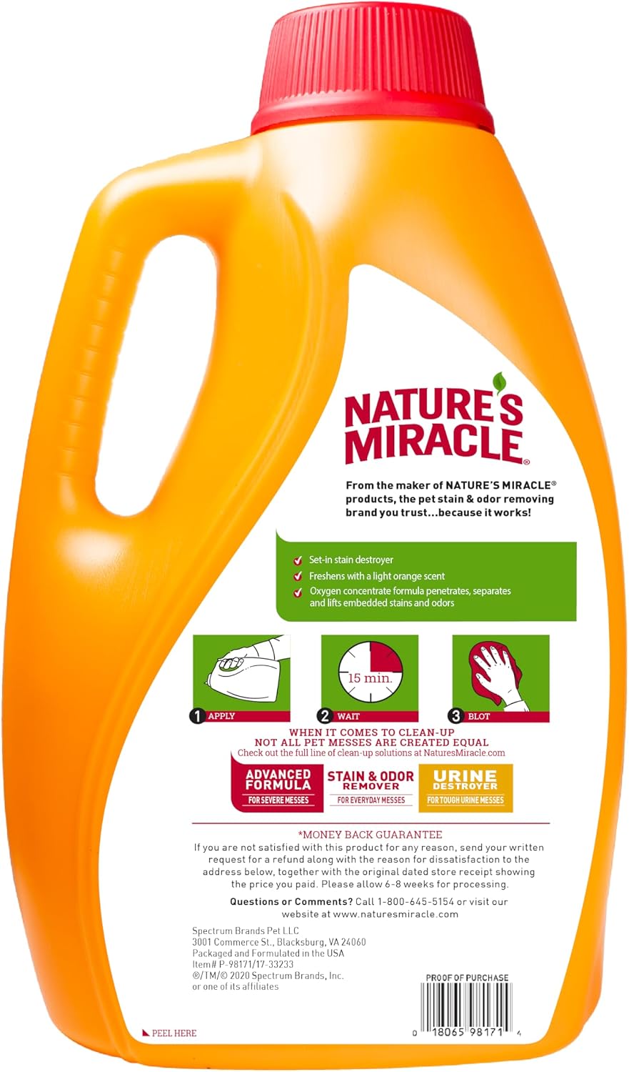Close up of Nature's Miracle 128 fluid ounce oxy stain remover