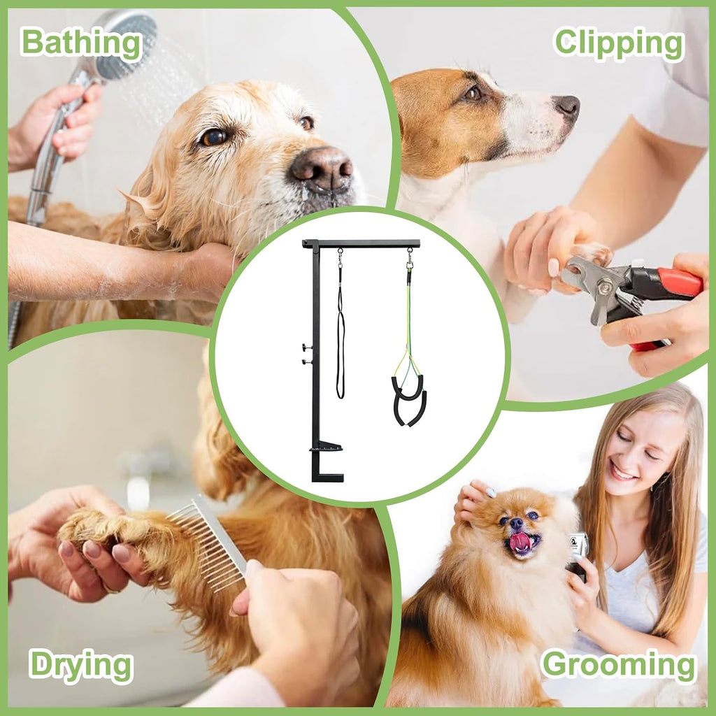 Collapsed dog grooming arm for space saving storage