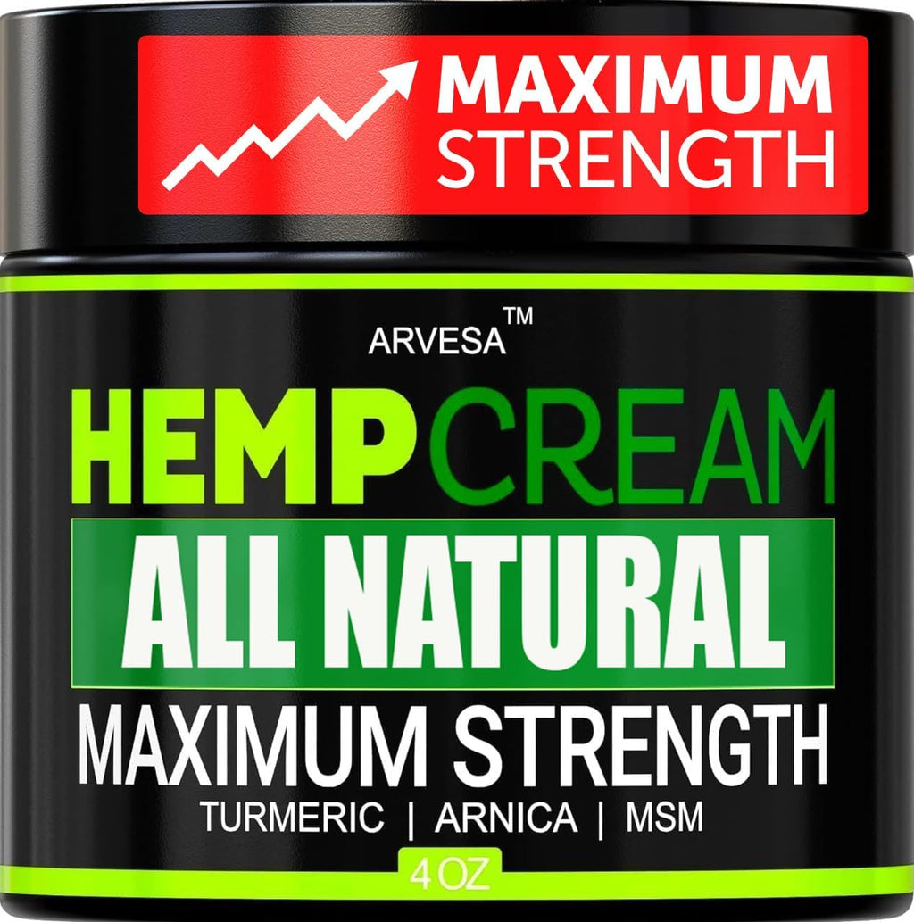 Arvesa Natural Hemp Cream Maximum Strength Gel 4 Ounce front view jar for targeted topical relief