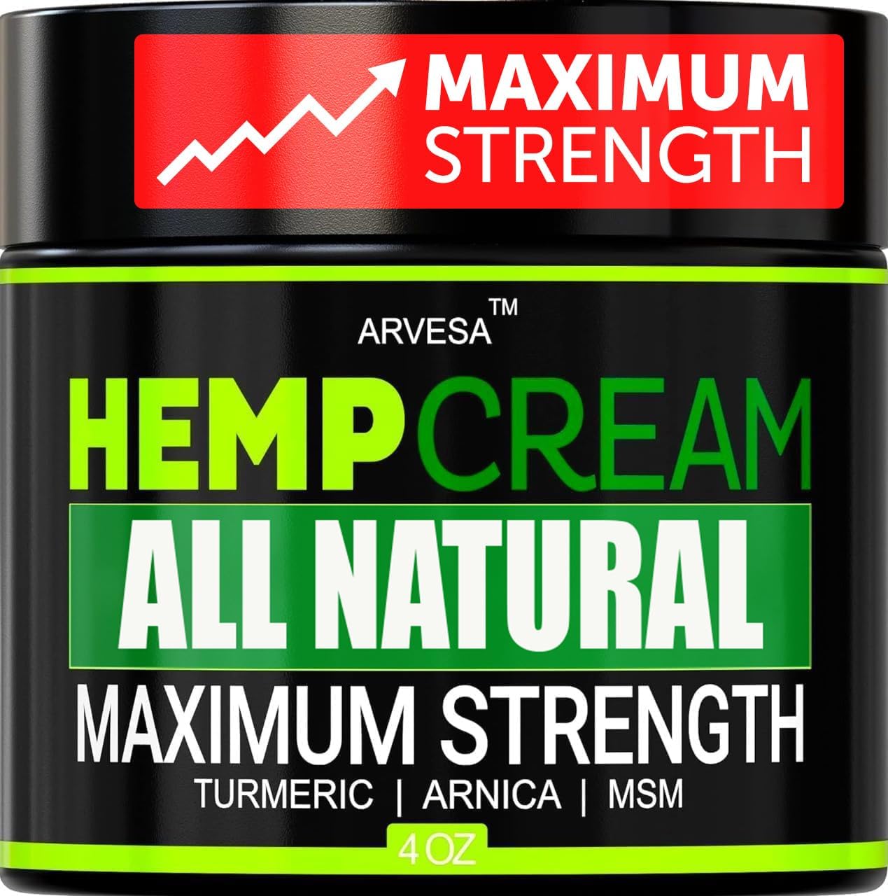 Arvesa Natural Hemp Cream Maximum Strength Gel 4 Ounce front view jar for targeted topical relief
