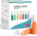 Glucoracy Safety Lancets 100 Count front package view showing sterile 28 Gauge blood sampling devices.