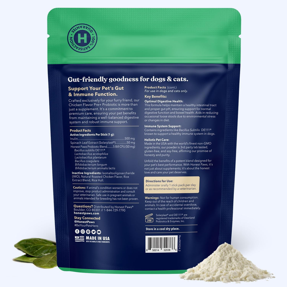 Six strain probiotic blend for dogs by Honest Paws.
