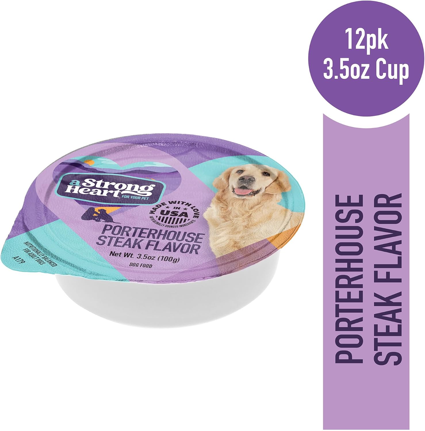 Strongheart 3.5 Ounce single serve wet dog food cup packaging details