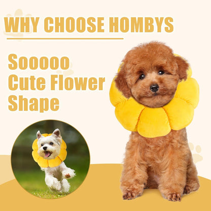 HOMBYS flower Elizabethan collar showing the thick microfiber pillow design for pet comfort.