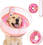Comparison view of traditional plastic E-collar versus Mariyago inflatable recovery shield