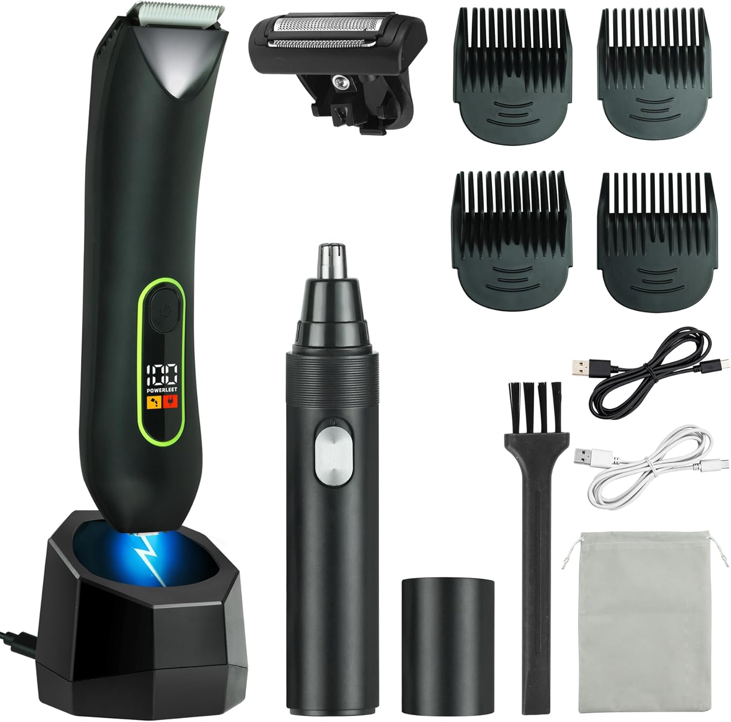 WarmWink rechargeable body hair trimmer front view with LED display